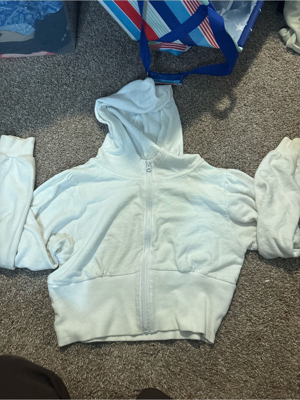 Mono B White Cropped Zip Hoodie